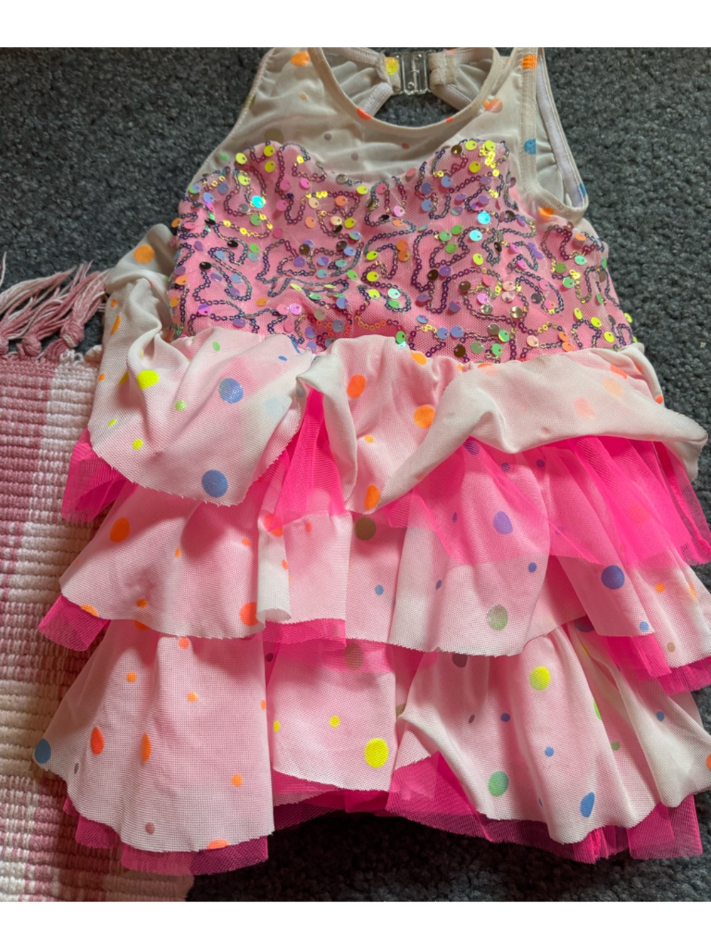Pink Polka Dot Sequin Ruffle Dance Costume